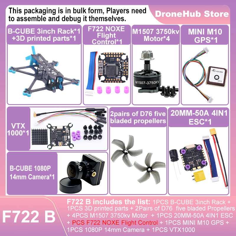 Zestaw ramy drona FPV B-CUBE 3 – F722 Flight Controller recenzja i cena